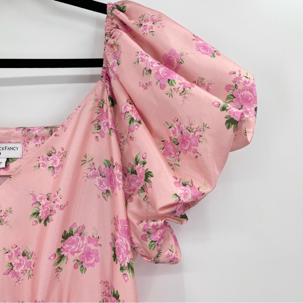 LoveShackFancy x Target Cecile Puff Sleeve Pink Satin Floral Mini Dress Size 12 - Picture 6 of 11